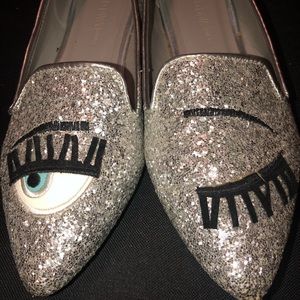 Silver Glitter Eye Flats 8.5